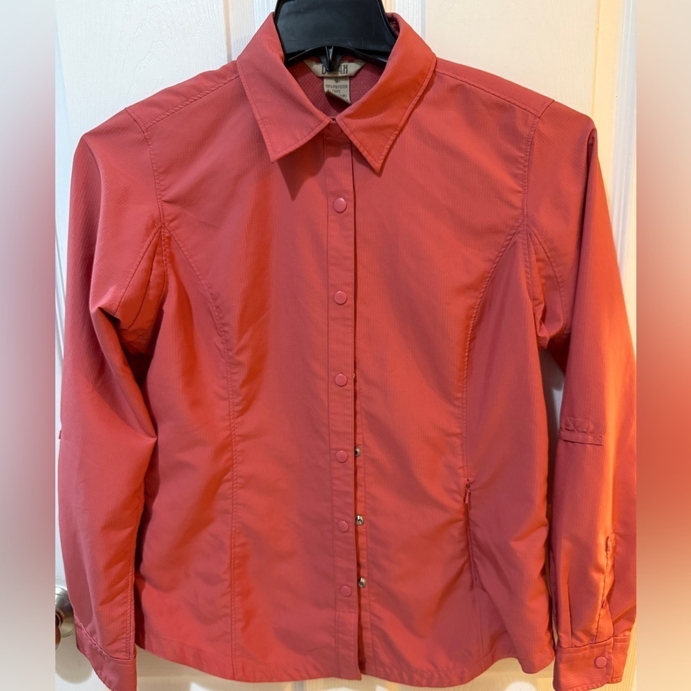 Duluth Trading Co Cool Plus Coral Snap Button-Up Shirt hiking outdoor gorpcore
